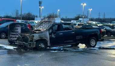 Emergency crews were called to the area of Eglinton Avenue East and Dixie Road, where a tow truck was found engulfed in flames on April 10, 2026. Photo: Giancarlo DeSantis/CityNews.