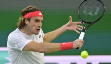 Stefanos Tsitsipas in action at the ATP Indian Wells Masters.