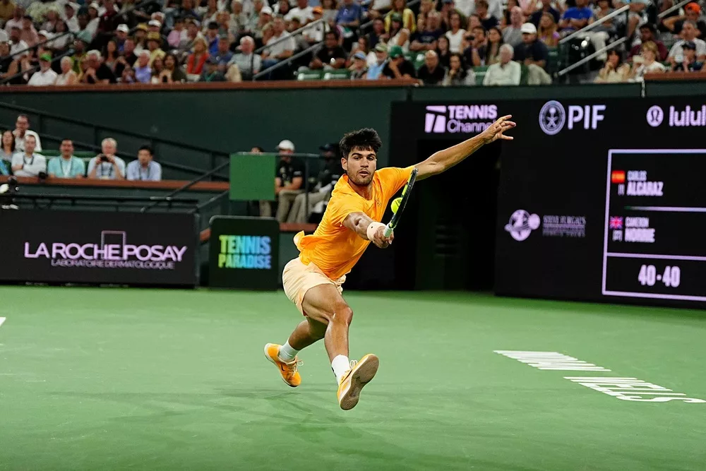 Carlos Alcaraz in action at Indian Wells.