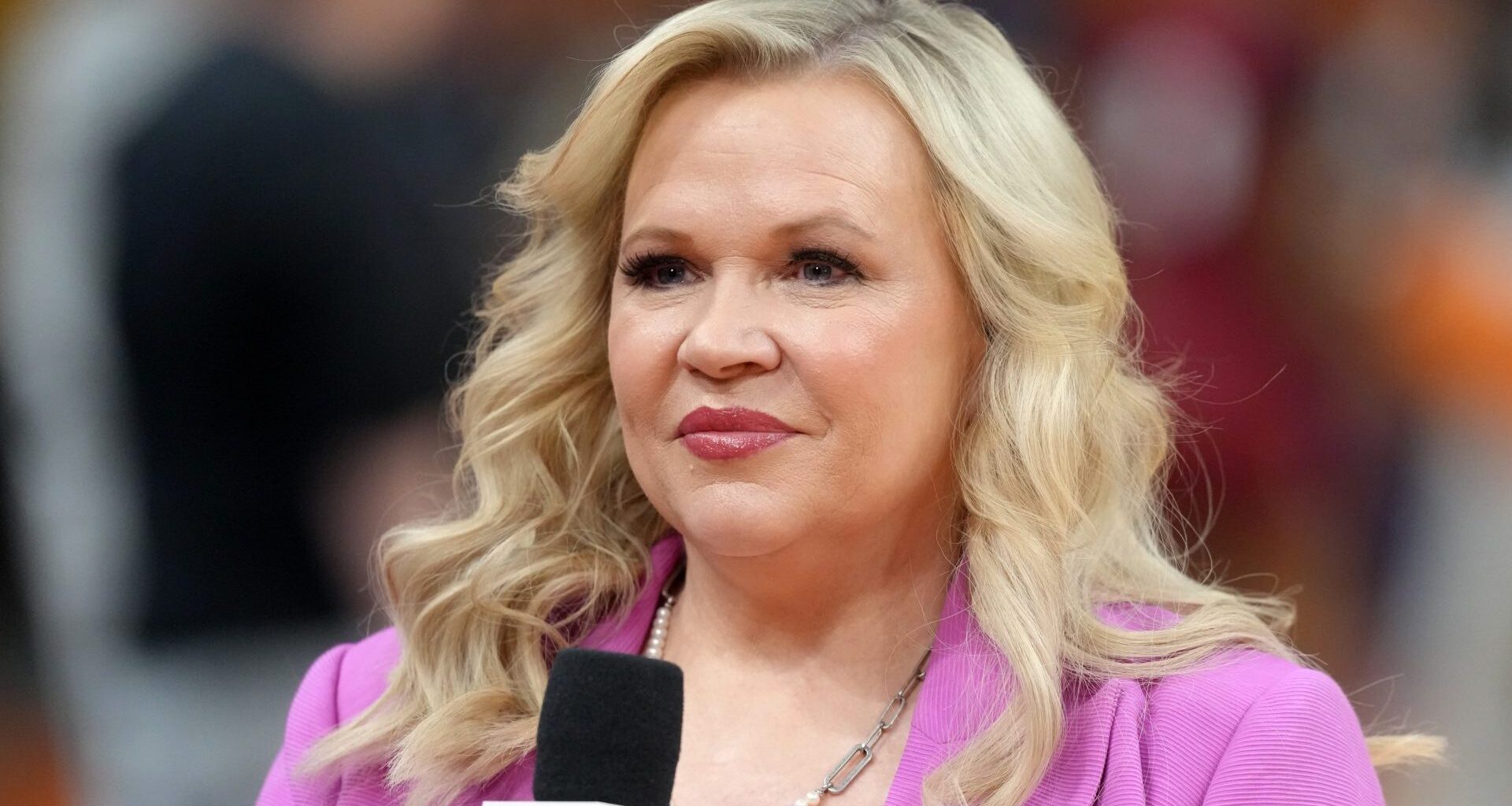 Apr 4, 2026; Phoenix, AZ, USA; ESPN reporter Holly Rowe during practice for the 2026 NCAA Women's Final Four at Mortgage Matchup Center. Mandatory Credit: Kirby Lee-Imagn Images