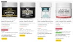 A screenshot from Amazon's website showing four numbing creams that are available for sale on Apr. 8, 2026.