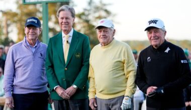 Jack Nicklaus, Gary Player and Tom Watson open the Masters