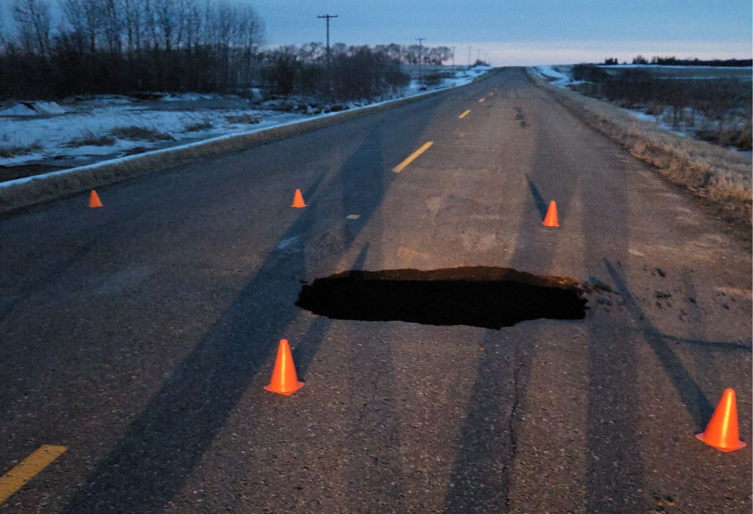 Highway closed west of Foxwarren after sinkhole discovered