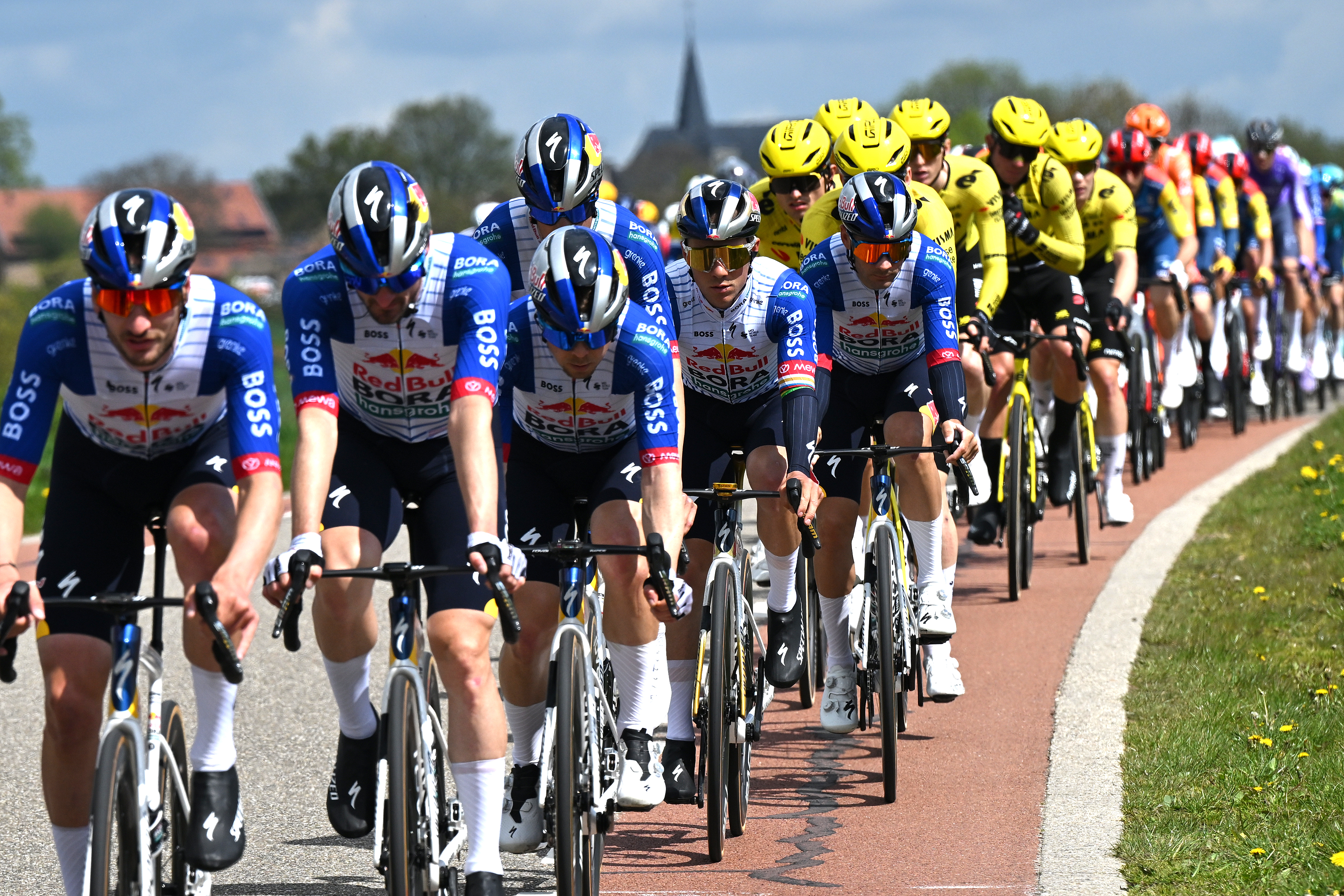 VALKENBURG, NETHERLANDS - APRIL 19: Remco Evenepoel of Belgium and Team Red Bull - BORA - hansgrohe competes during the 60th Amstel Gold Race 2026 - Men&amp;apos;s Elite a 257.2km one day race from Maastricht to Valkenburg / #UCIWT / on April 19, 2026 in Valkenburg, Netherlands. (Photo by Dario Belingheri/Getty Images)