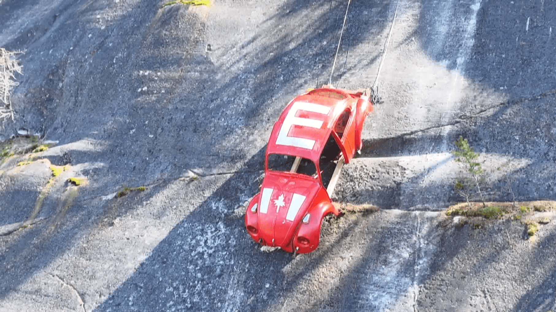 Click to play video: 'Backlash over VW Beetle prank on Squamish rock face'
