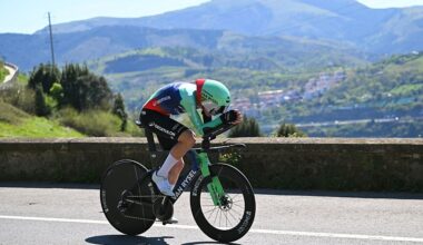 BILBAO, SPAIN - APRIL 06: Paul Seixas of France and Team Decathlon CMA CGM competes during the 65th Itzulia Basque Country 2026, Stage 1 a 13.8km individual time trial stage from Bilbao to Bilbao / #UCIWT / on April 06, 2026 in Bilbao, Spain. (Photo by Tim de Waele/Getty Images)