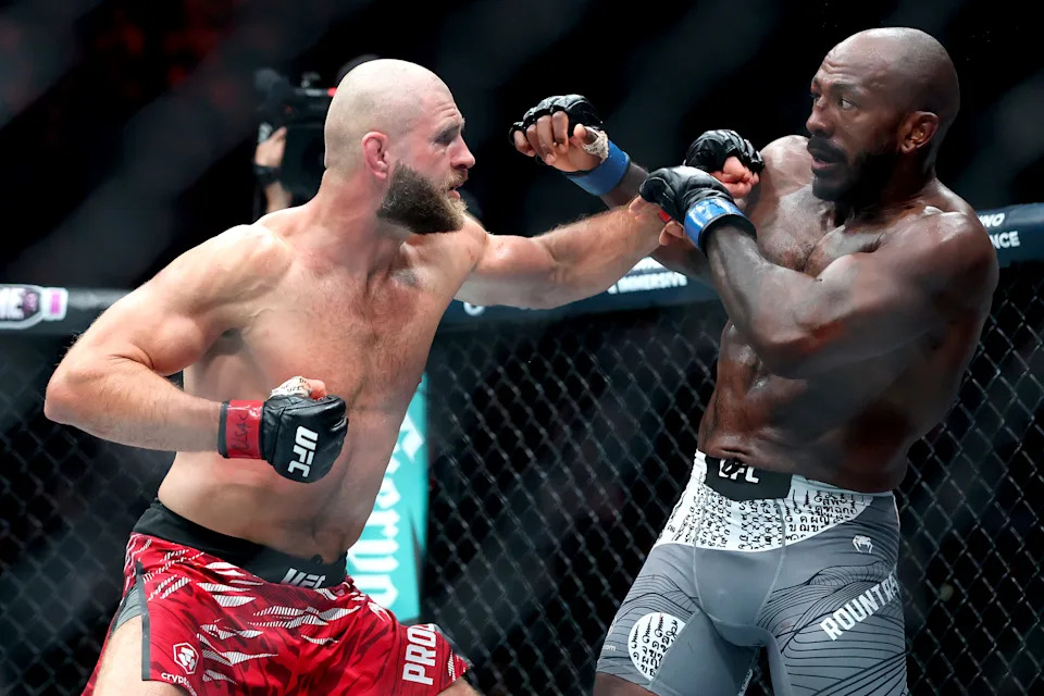 LAS VEGAS, NEVADA - OCTOBER 04: Jiri Prochazka of Czechia (L) lands a punch against Khalil Rountree Jr. of the United States during a light heavyweight bout in UFC 320: Ankalaev vs Pereira 2 at T-Mobile Arena on October 04, 2025 in Las Vegas, Nevada. (Photo by Sean M. Haffey/Getty Images)