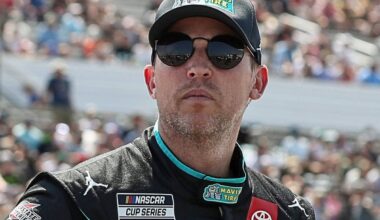 An image of Joe Gibbs Racing NASCAR driver Denny Hamlin on pit road