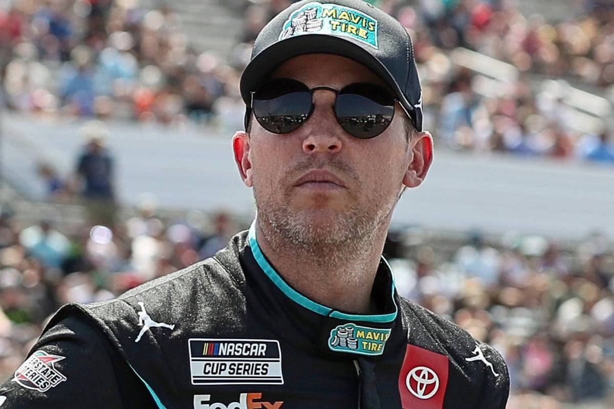 An image of Joe Gibbs Racing NASCAR driver Denny Hamlin on pit road