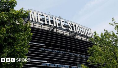 An exterior view of the MetLife Stadium prior to the Fifa Club World Cup quarter-final match between Real Madrid CF and Borussia Dortmund
