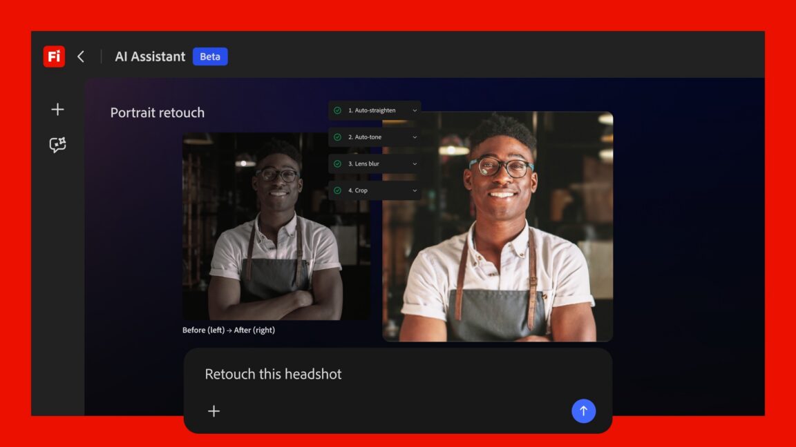 A chat interface presents options for editing a photo