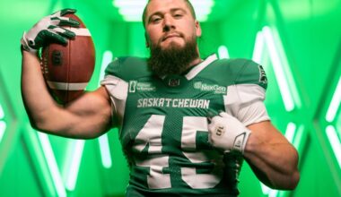 Saskatchewan Roughriders’ A.J. Ouellette embraces fatherhood, brings ‘dad strength’ into 2026 CFL season