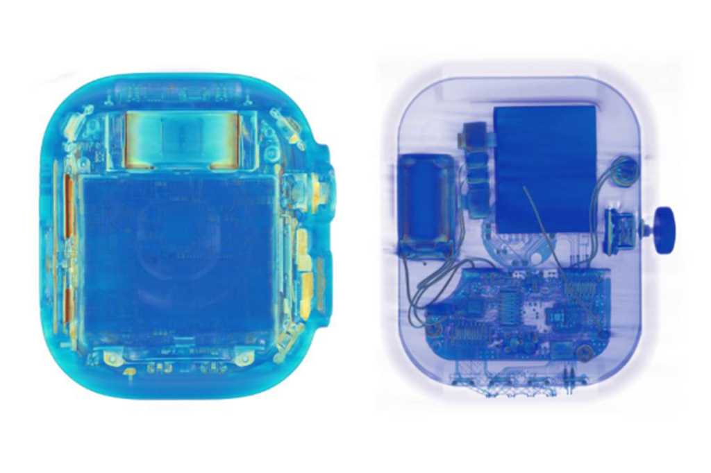 x-ray scan comparing an apple watch with a knockoff smartwatch