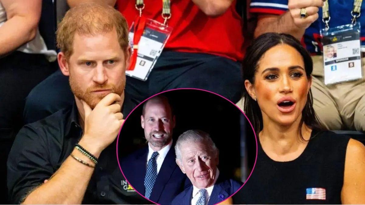 Composite photo of Prince Harry, Meghan Markle, Prince William and King Charles