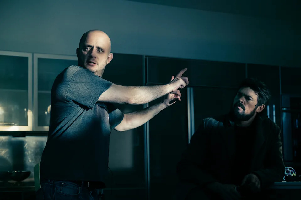 (L-R): Eric Kripke (Creator, Executive Producer, Showrunner), Karl Urban (Billy Butcher) - The Boys Season 1 (Jan Thijs/Amazon Studios)