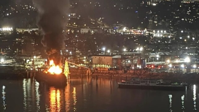 Barge Catches Fire in Vancouver's Fraser River Port District