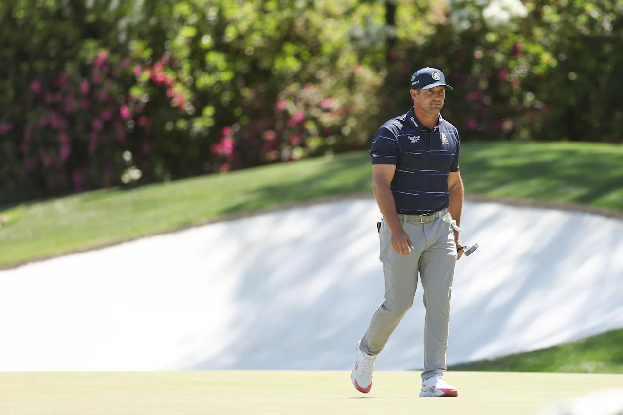 AUGUSTA, GEORGIA - APRIL 09: Bryson DeChambeau of the United States reacts after making a par on the 13th hole during the first round of the 2026 Masters Tournament at Augusta National Golf Club on April 09, 2026 in Augusta, Georgia. (Photo by Andrew Redington/Getty Images)