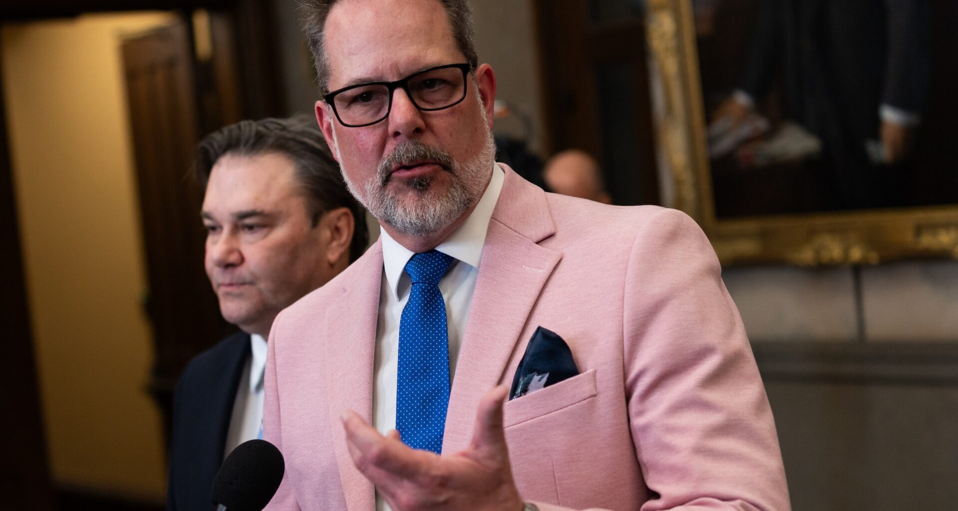 NDP MP Alexandre Boulerice speaks before Question Period in the foyer of the House of Commons at the West Block on Parliament Hill in Ottawa on Monday, March 9, 2026.