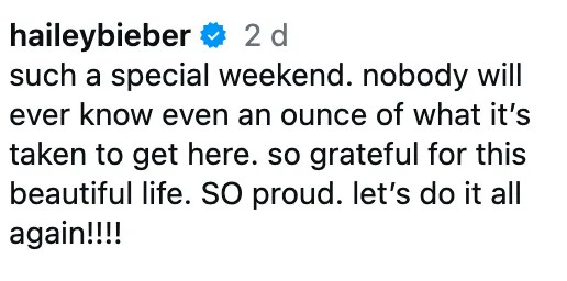   Instagram @haileybieber / Via instagram.com