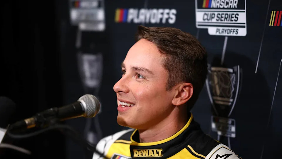 Christopher Bell speaks with the media during NASCAR Cup Series Playoff Media Day at Charlotte Convention Center on August 27, 2025 in Charlotte, North Carolina.Jared C&period; Tilton&sol;Getty Images