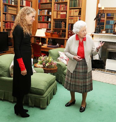 Governor General-designate Julie Payette meets the late Queen Elizabeth II at Balmoral Castle on Sept. 20, 2017 in Aberdeen Scotland.