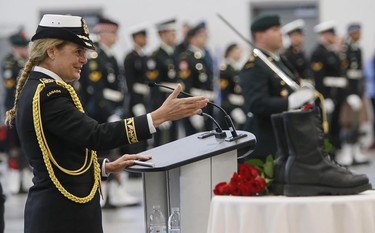 Governor General Julie Payette speaks on June 6, 2019, at a ceremony at CFB Windsor in Halifax marking the 75th anniversary of D-Day.