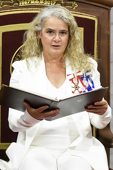 Governor General Julie Payette delivers the throne speech in the Senate on Sept. 23, 2020.