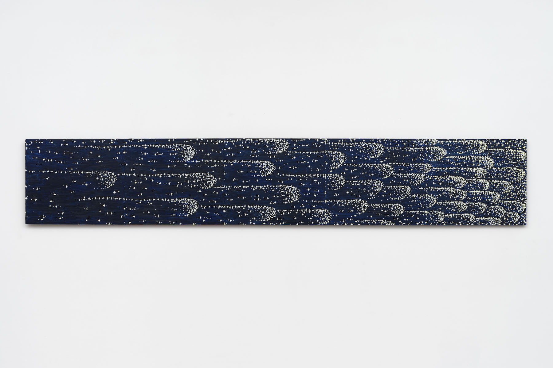 “Dark waves,” 2025. Oil on 5 masonite panels.