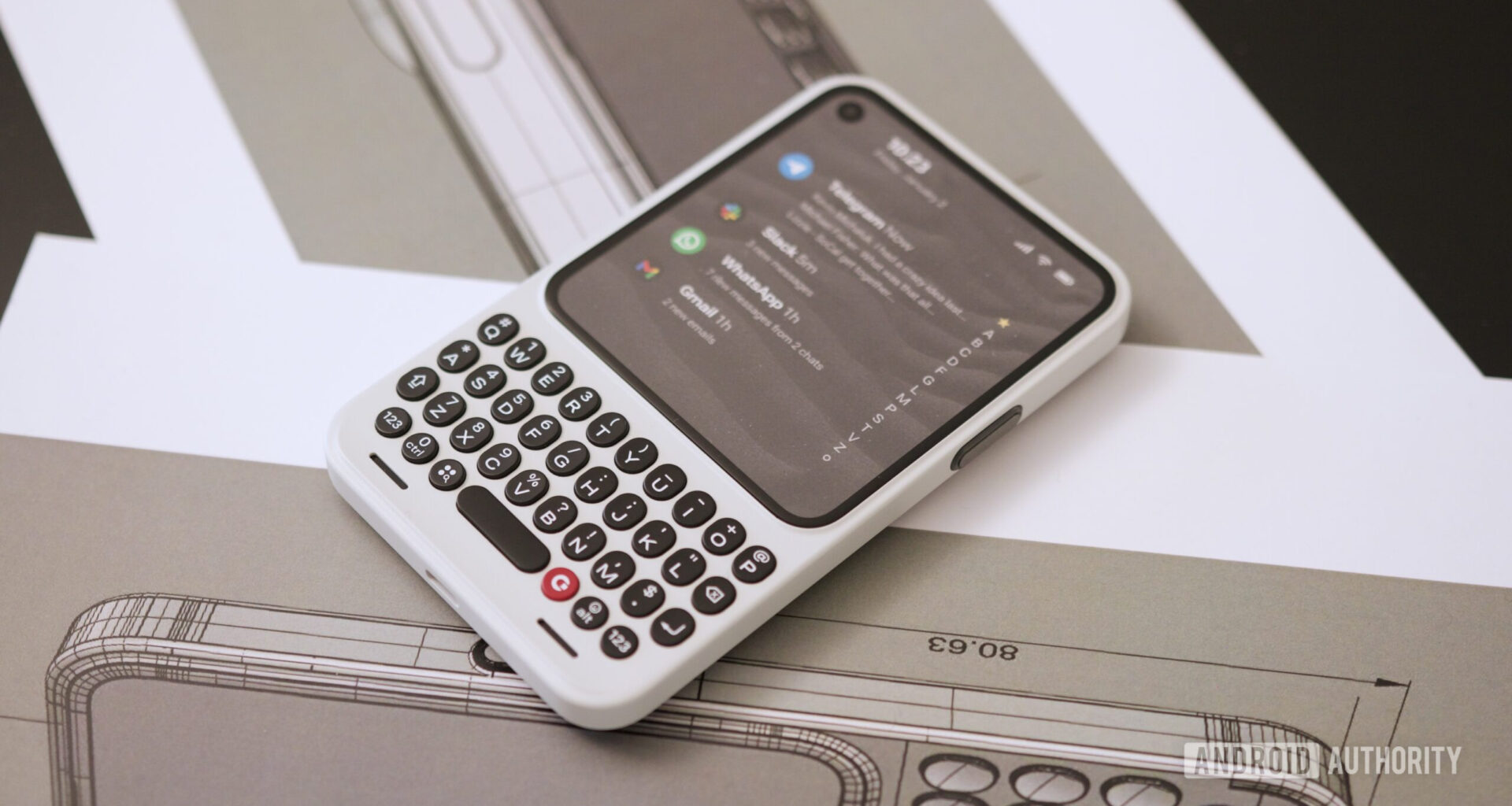 Clicks Communicator lying on a table.