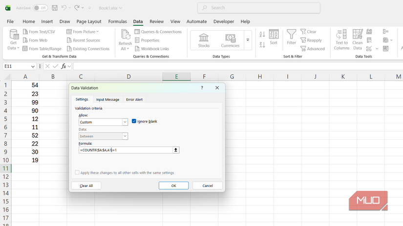 COUNTIF formula to avoid duplicates in Excel.
