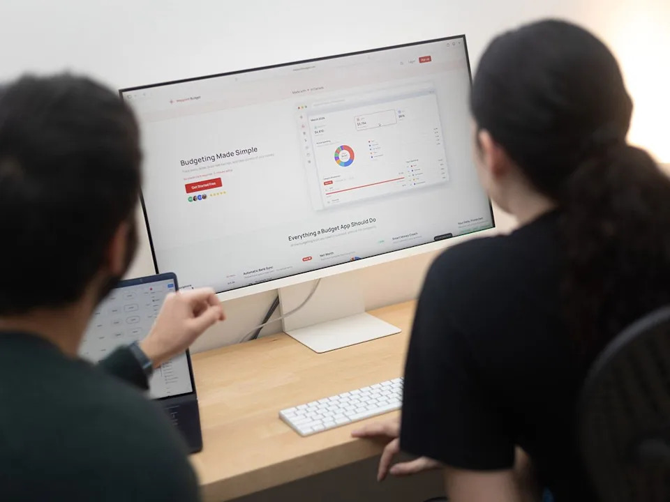 Calgary couple Ahmad Araza Jamal and Florencia Chomski in their home office where they developed Canadian-made budgeting app Waypoint Budget in Calgary on Sunday, April 5, 2026.