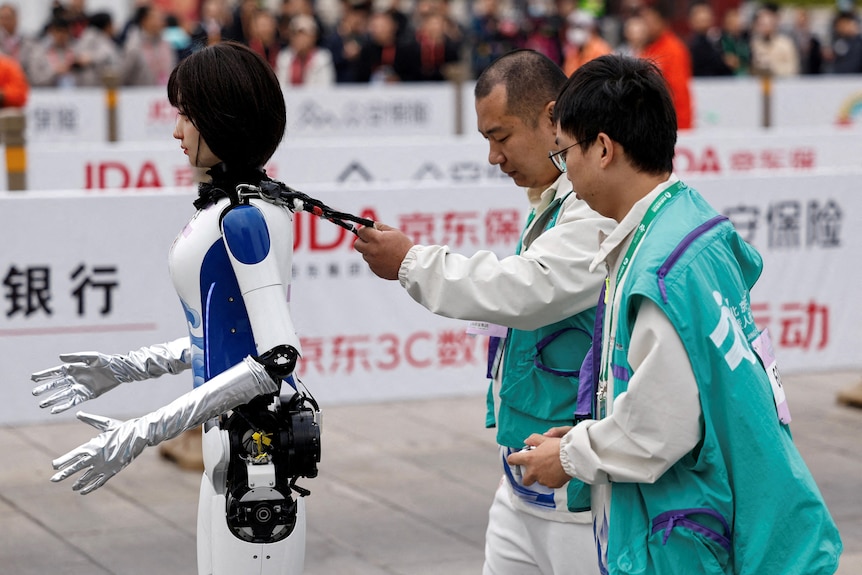 A robot runs in a race