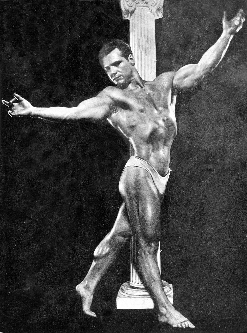 portrait of two time mr america john grimek as he poses in front of a column, pennsylvania, 1941. (photo by jack tinney/getty images)