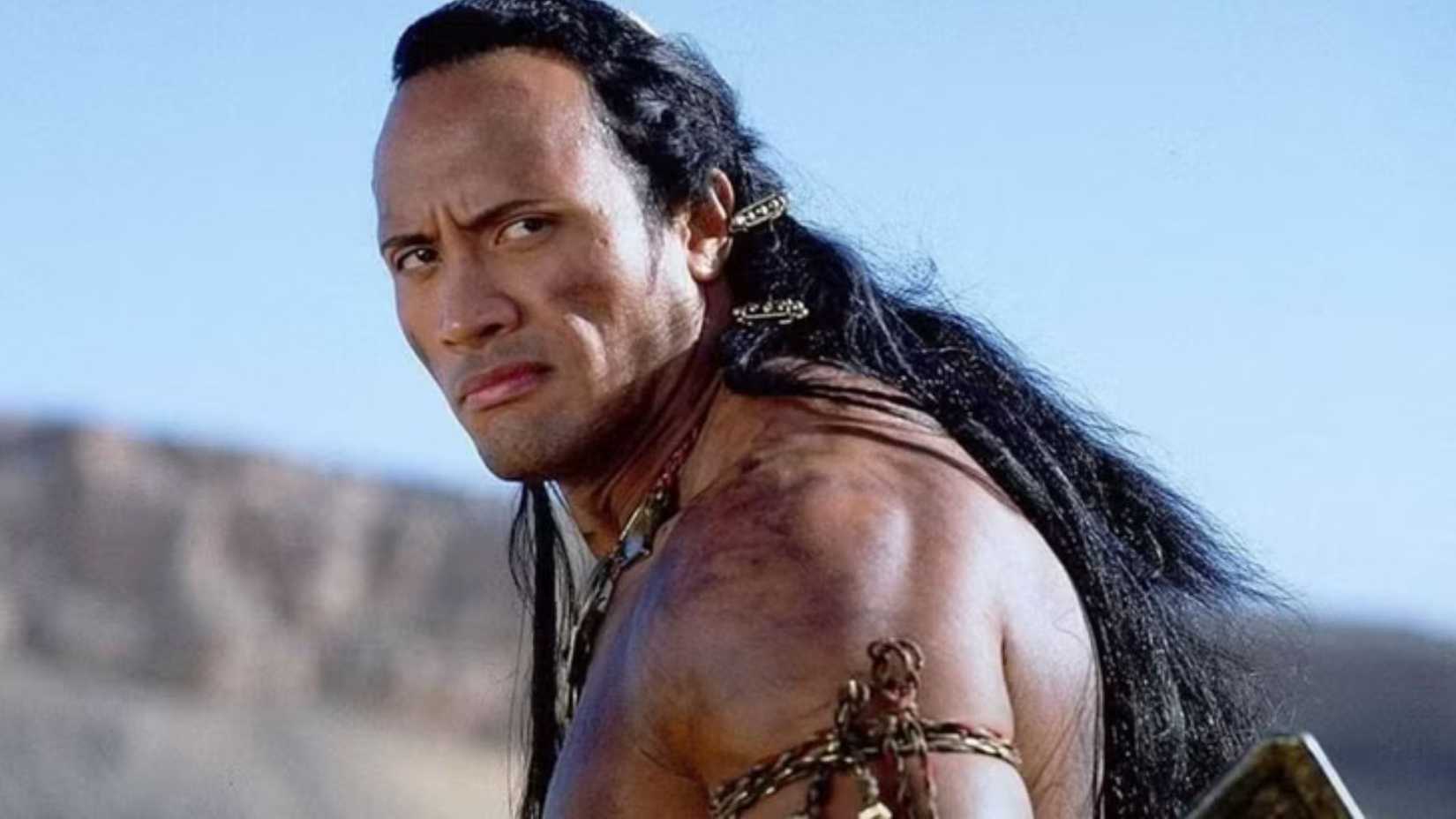 Dwayne Johnson as The Scorpion King looking intensely at the camera in The Mummy spinoff movie.