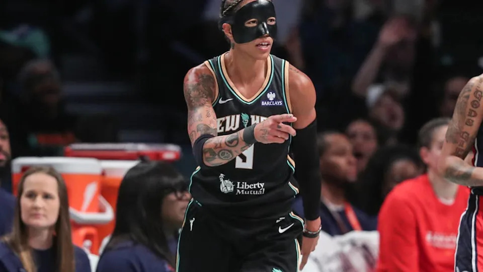 Former <a class="link " href="https://sports.yahoo.com/wnba/teams/new-york/" data-i13n="sec:content-canvas;subsec:anchor_text;elm:context_link" data-ylk="slk:New York Liberty;sec:content-canvas;subsec:anchor_text;elm:context_link;itc:0" data-yga="{"yLinkElement":"context_link","yModuleName":"content-canvas","yLinkText":"New York Liberty","ySubModuleName":"anchor_text","yHasCommerce":false}">New York Liberty</a> guard Natasha Cloud against the Washington Mystics.Wendell Cruz-Imagn Images