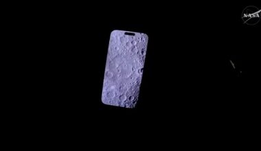 An iPhone showing an image of the moon.