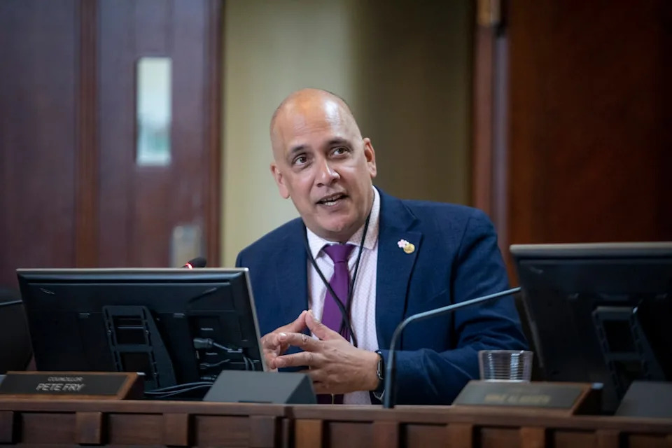 Coun. Pete Fry is pictured during a council meeting in Vancouver, B.C., on Tuesday, April 15, 2025.