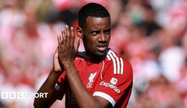 Alexander Isak celebrates after scoring for Liverpool against Crystal Palace