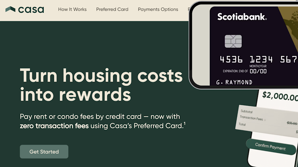 Screen capture of Casa homepage + Landing page for ScotiaGold Passport Visa