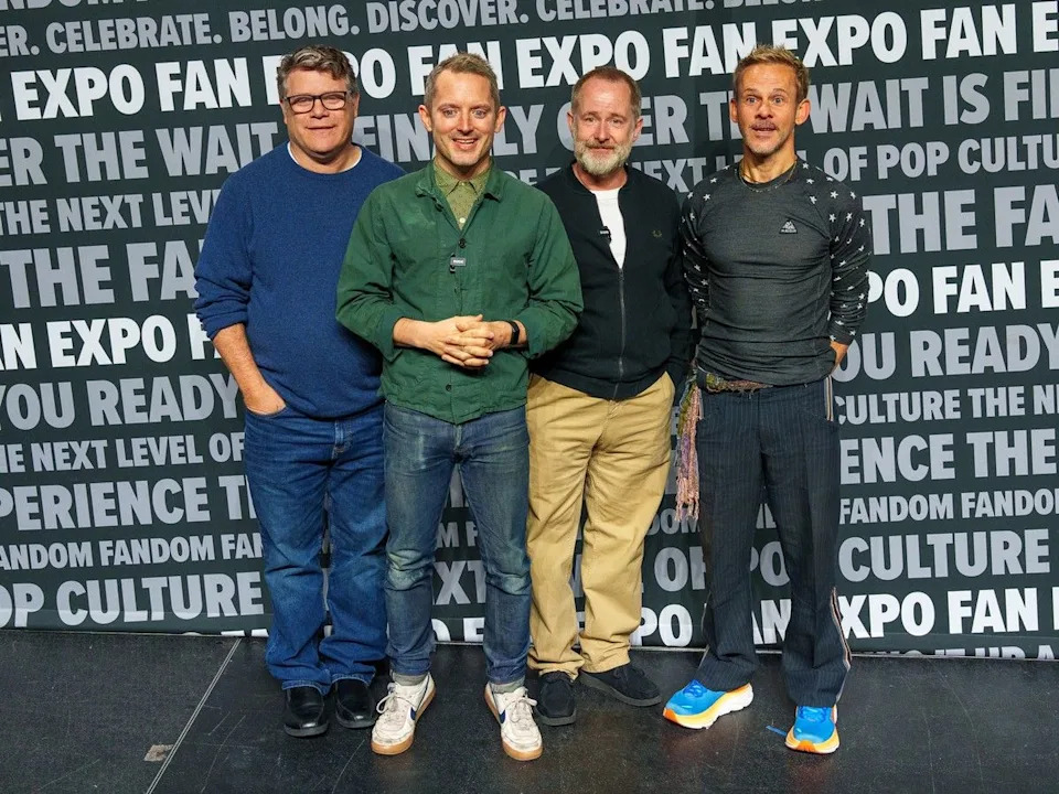  OG Lord of the Rings hobbits (l-r) Sean Astin, Elijah Wood, Billy Boyd, and Dominic Monaghan will reunite with fans for An Evening with the Hobbits: In Celebration of 25 Years tour that will be stopping at 11 Fan Expo shows across North America. Photo, Chi Tang