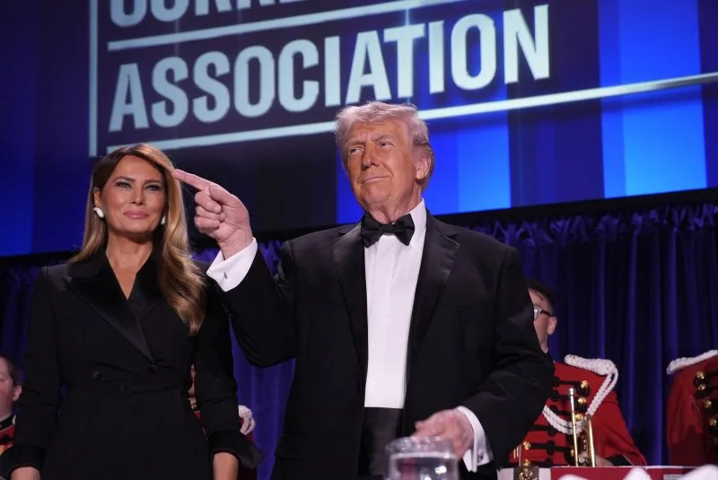 President Donald Trump, First Lady Melania Trump and members of the Cabinet were evacuated from the White House Correspondents' Association Dinner in Washington, D.C., on Saturday night. Photo by Yuri Gripas/UPI