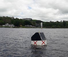 A research buoy, marked with two red X.
