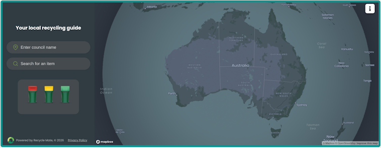 A screenshot of the Australasian Recycling Label's check locally feature.