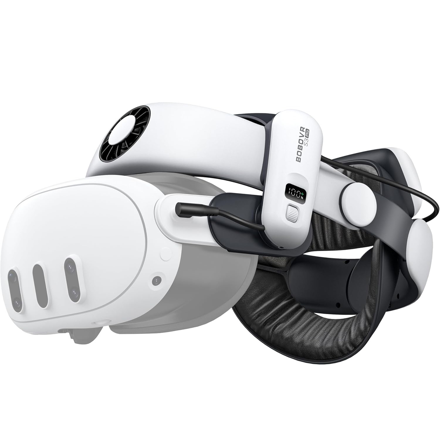 An official product render of the BoboVR S3 Pro headstrap attached to a Meta Quest 3