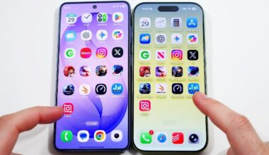 Camera app launch comparison showing iPhone 17 opening faster, while Galaxy S26 shows sharper live preview detail.