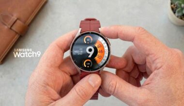 Close-up of a Samsung Galaxy Watch 9 concept showing a Snapdragon processor replacing the previous Exynos chip.