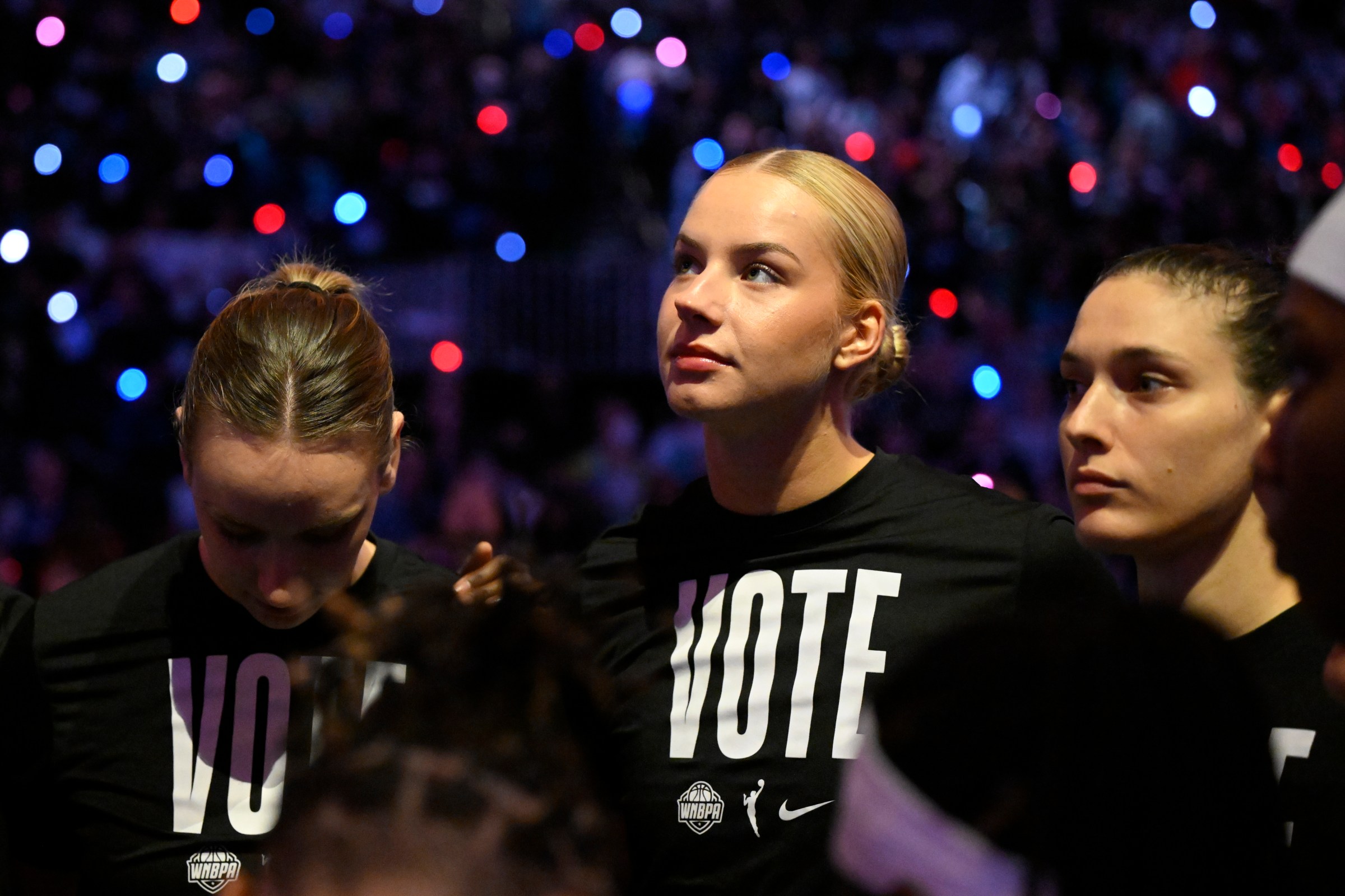 BROOKLYN, NY - OCTOBER 20: Dorka Juhász #14 of the Minnesota Lynx looks on during the game against the New York Liberty during Game 5 of the WNBA Finals on October 20, 2024 in Brooklyn, New York. NOTE TO USER: User expressly acknowledges and agrees that, by downloading and or using this photograph, user is consenting to the terms and conditions of the Getty Images License Agreement. Mandatory Copyright Notice: Copyright 2024 NBAE (Photo by David Dow/NBAE via Getty Images)