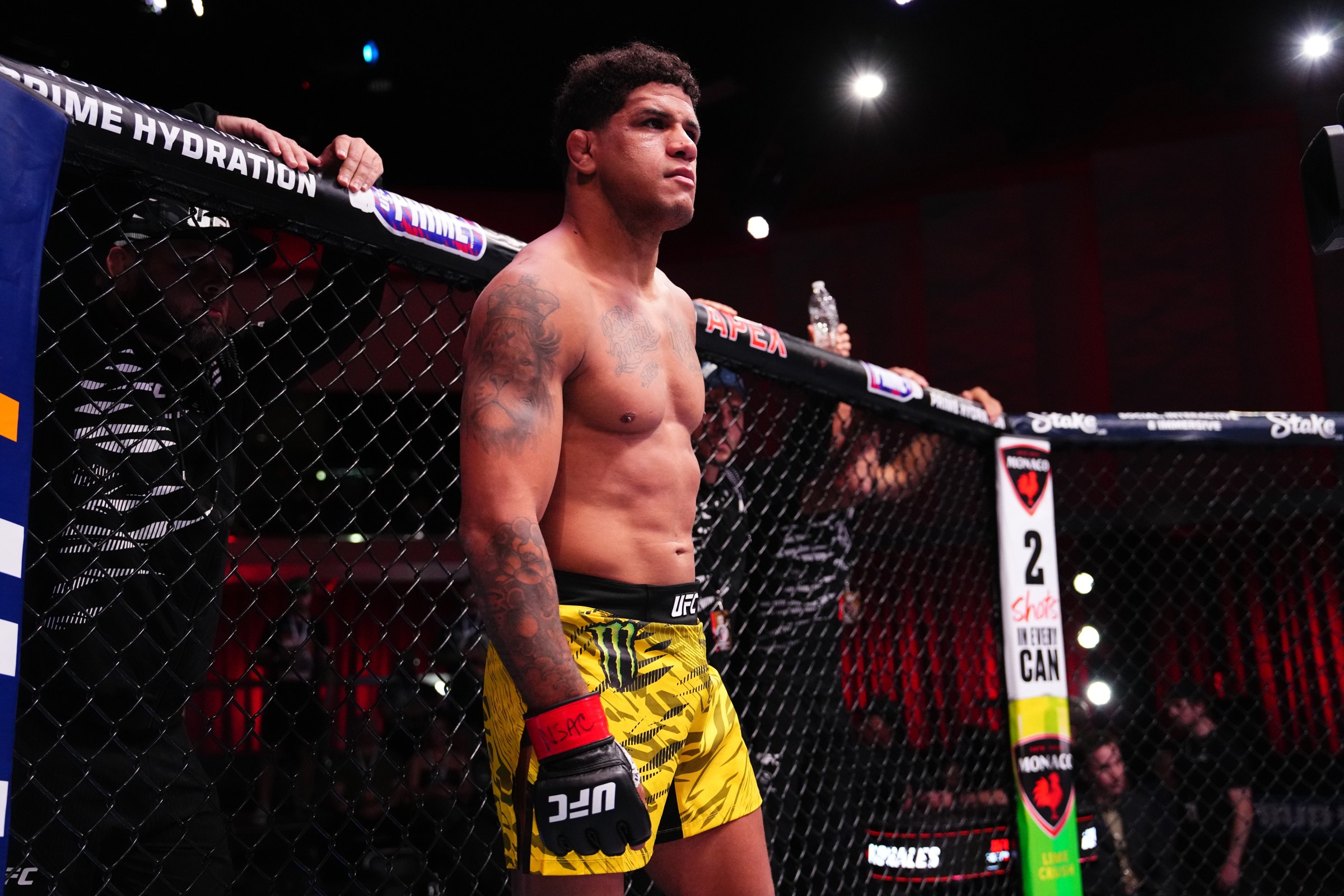 LAS VEGAS, NEVADA - MAY 17: Gilbert Burns of Brazil prepares to face Michael Morales of Ecuador in a welterweight fight during the UFC Fight Night event at UFC APEX on May 17, 2025 in Las Vegas, Nevada. (Photo by Jeff Bottari/Zuffa LLC)