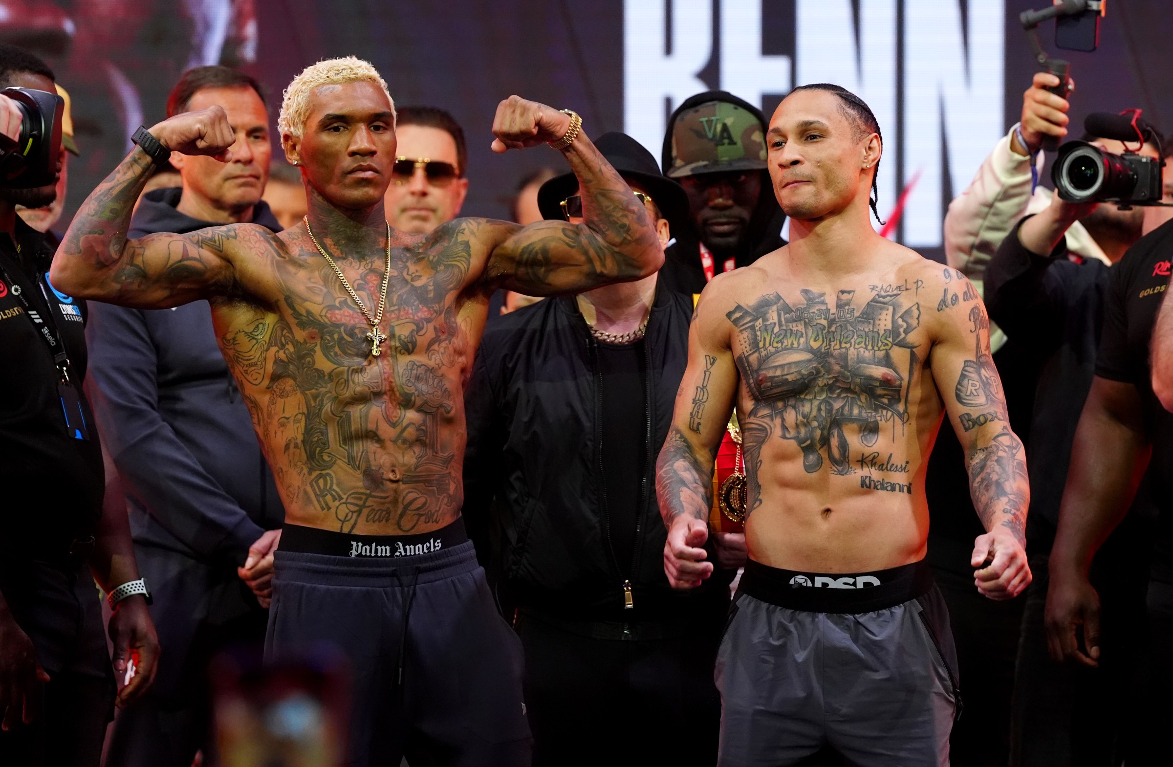 Conor Benn (left) and Regis Prograis during the Weigh In at The Pelligon, London. Picture date: Friday April 10, 2026. (Photo by Bradley Collyer/PA Images via Getty Images)