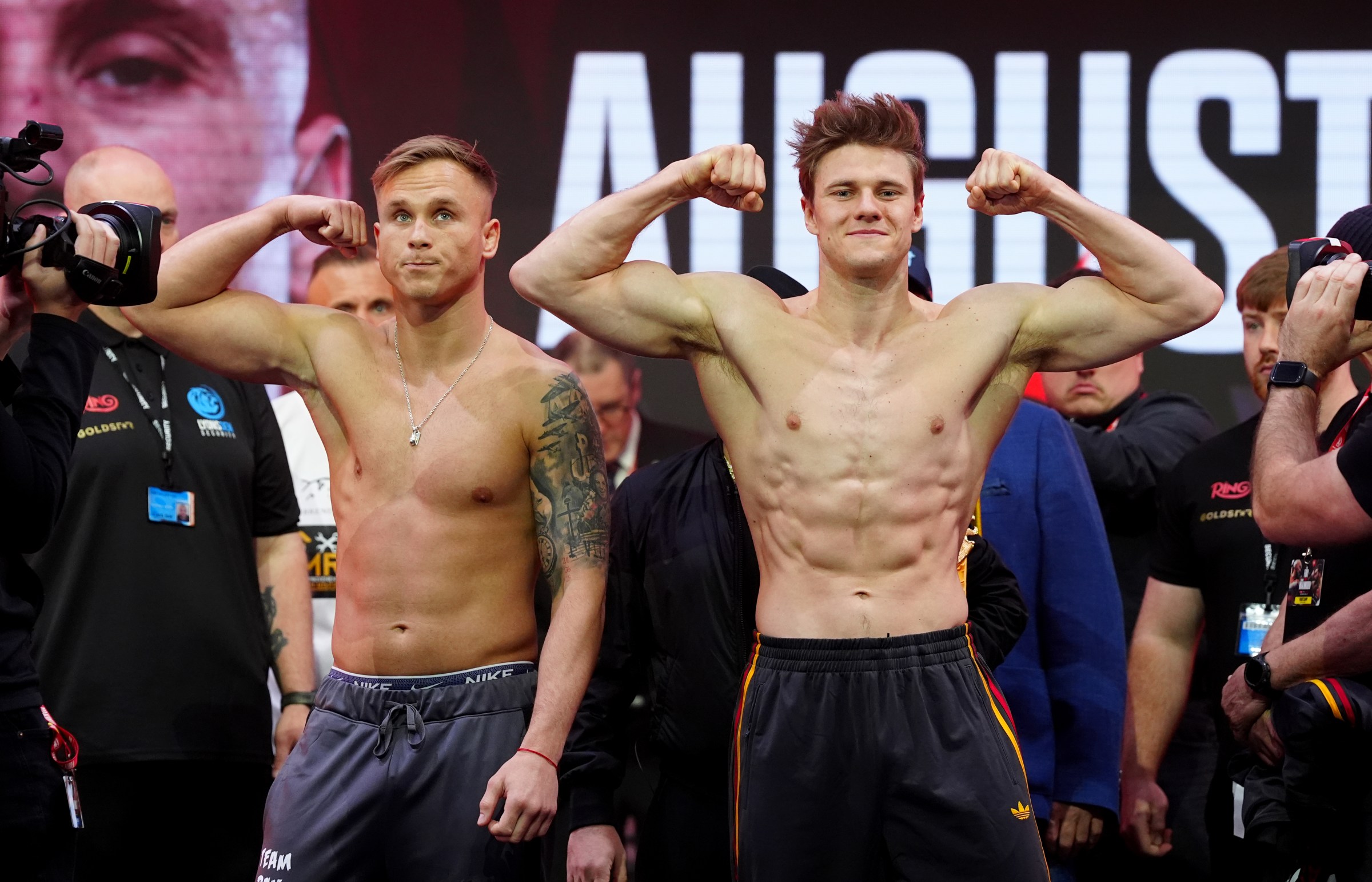 Pawel August (left) and Simon Zachenhuber during the Weigh In at The Pelligon, London. Picture date: Friday April 10, 2026. (Photo by Bradley Collyer/PA Images via Getty Images)